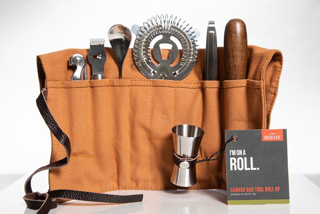 Foster & Rye Canvas Travel Bartender Kit Barware Set - Cocktail Tool Bag  And Portable Bar Set Perfect Gifts For Men, Brown : Target